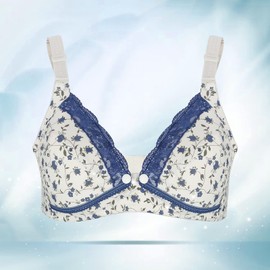 Floral Lace Bra Maternity Nursing Bra Cotton Front Open Breastfeeding Pregnant Women Clothing(38/85-Blue) Blau