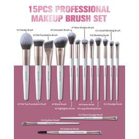 EIGSHOW Makeup Brushes Set, 15Pcs Professional Make Up Brush with Silver Ion Bristles for Foundation Powder Blush Highlighter Concealer Eyeshadow Eyeliner, Travel Gift Set (Champaign Gold)
