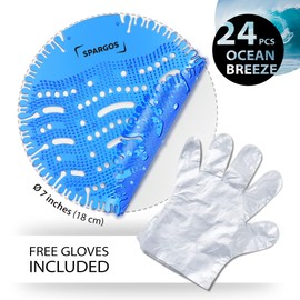 Urinal Screen Deodorizer (24 Pack) Urinal Cakes Anti-Splash Odor Protection for Toilets in Bathroom Office Stadiums Schools with Free Gloves - 24pcs Ocean Breeze Scent
