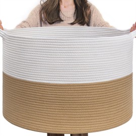 INDRESSME XXXLarge Jute Rope Basket 21.7" x 21.7" x 13.8" Woven Baby Laundry Baskets for Blankets Toys Storage Basket with Handle Comforter Cushions Storage Bins Thread Laundry Hamper