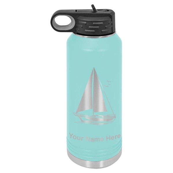LaserGram Personalized Water Bottle, Sailboat, Stainless Steel Double Wall Vacuum