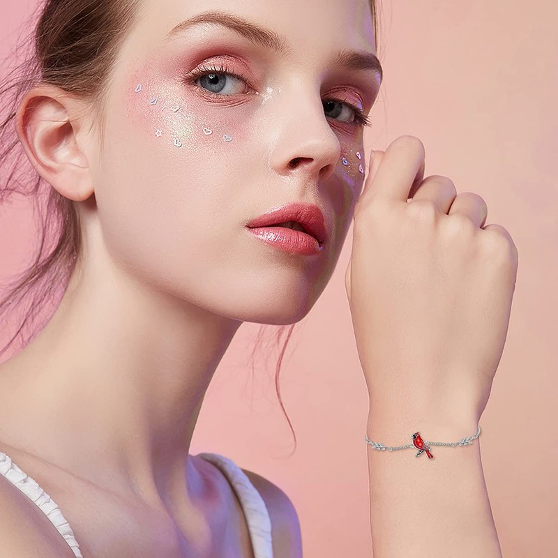 LONAGO 925 Sterling Silver Red Cardinal Bird Bracelet Adjustable Link