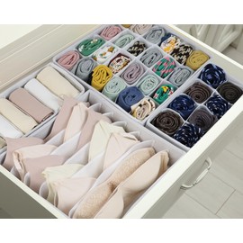 8 Packs Underwear Drawer Organizer Clothes, Foldable Bra Drawer Organizer Bins, 90 Cells Fabric Clothes Organizer Drawer Dividers for Socks, Ties, Bras, Baby Clothes, Nursery, Clothing (White)