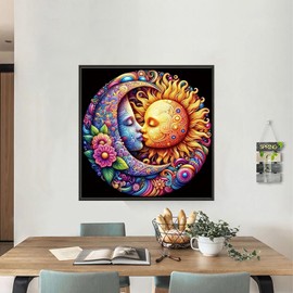 Full Drill Round Sun and Moon Diamond Art Kits for Adults -5D DIY Diamond Painting Flowers Gem Art Kits for Beginners -Diamond Dots Art Painting Kits for Home Decor and Gift for Women/Men 12×12 Inch
