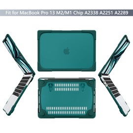 Batianda Heavy Duty Case for New MacBook Pro 13 Inch 2022 2020 A2338 M2 M1 Chip A2289 A2251 with Touch Bar, Shockproof Hard Shell Case with TPU Bumper Fold Kickstand & Keyboard Cover Skin, Deep Teal
