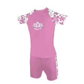 Kidz Swimmers Girls UV Sun Protection Rash Vest and Swim Shorts UPF 50+ Fuchsia Pink (5-6 Years)