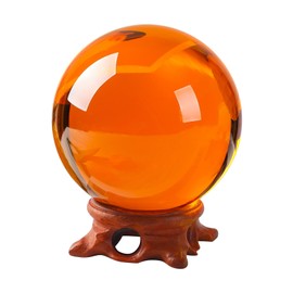 Amber Crystal Ball with Stand 100mm/3.9 inch for Fortune Teller Accessories,Decorative Ball,Magic,lensball Photography,Feng Shui,Witchcraft Decor,Scrying,Large Quartz Crystal Orb Prop Glass Sphere