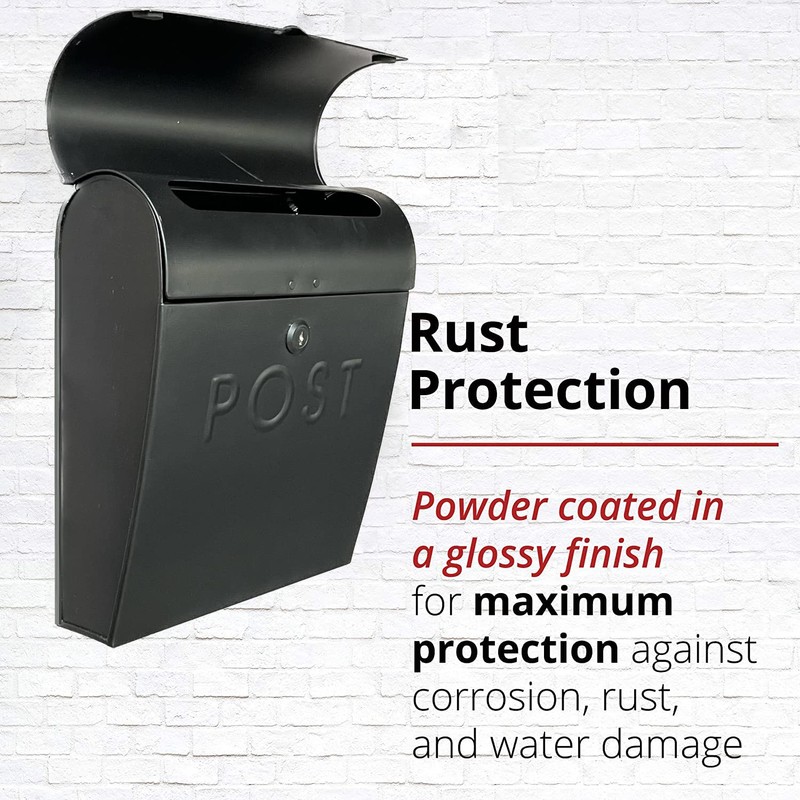 NACH Locking Black Wall Mount Mailbox, Durable Euro Black Mailboxes