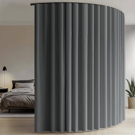 hoeflife Room Divider Blackout Curtains & Ceiling Curtain Track Set Wall Mount Extra Wide Track Curtains Flexible Sliding Curtain Rod Room Separation Privacy（W 72 x H 72 in Grey Drape & Black Rail）