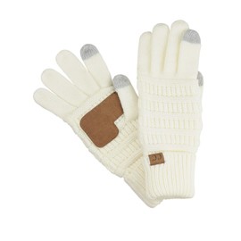 C.C Unisex Cable Knit Inner Lined Anti-Slip Touchscreen Texting Gloves, Ivory