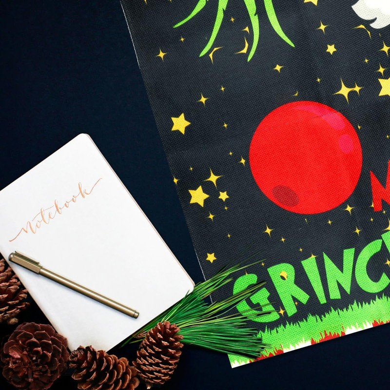 Thyonta Christmas Grinch Table Runner Linen Print Cartoon Table Flag