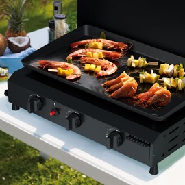 ADREAK 3 Burner Flat Top Grill with Hood, 25.6 Inch Stainless Steel Propane Griddle Portable, 45,000 BTU Gas Griddle with Lid for Kitchen, Outdoor BBQ, Camping