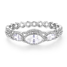 Janefashions BRIDAL CZ CUBIC ZIRCON AUSTRIAN CRYSTAL BANGLE BRACELET CUFF SILVER B12104