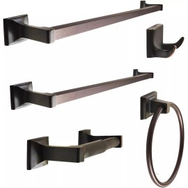 Classic Accessories 5 pcs Bathroom Hardware Set Heavy Duty Hook Toilet Paper Holder Towel Ring Bar - Oil Rubbed Bronze