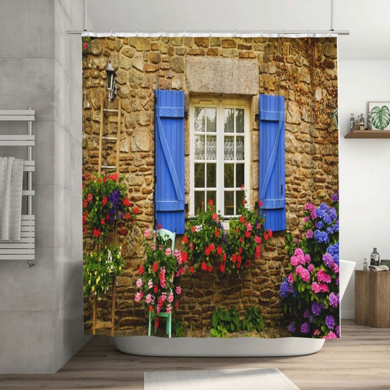 Nyngei 3D Digital Printing Home Garden Shower Curtain Stone Wall