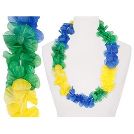 sportfanshop24 Hawaiian Flower Necklace – Green/Blue/Yellow (Brazil) – Circumference Approx. 100 cm (1m)