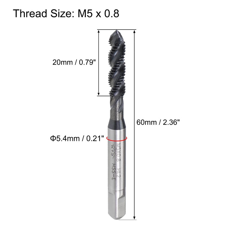 sourcing map M5 x 0.8 Spiral Flute Thread Tap, Metric