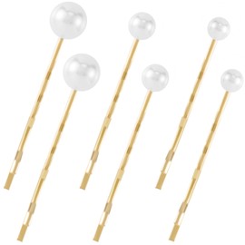 OIIKI 6PCS Pearls Hair Bobby Pins, Pearl Hair Clips, 3 Sizes Pearl Hair Barrettes, Decorative Wedding Bobby Pins, Bridal Pearl Hair Accessories for Women, Girls, Daily Use, Parties -Gold