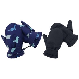 Children's Ski Gloves 2 Pairs Cycling Gloves Children's Winter Gloves Bicycle Winter Gloves Kids Gloves Waterproof Gloves Children Waterproof Black and Blue Dinosaur 4-7 Years