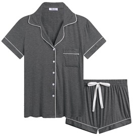 Joyaria Women's Summer Pajama Shorts Set - Ultra Soft Bamboo Viscose Sleepwear with Button Up Top, Cooling Comfy Loungewear (Charcoal,M)