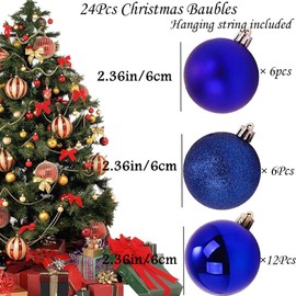 24Pcs Christmas Balls Ornaments for Xmas Christmas Tree - Shatterproof Christmas Tree Decorations Hanging Ball for Holiday Wedding Party Decoration (2.36”, Blue)