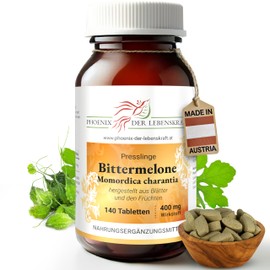 Bitter Melon Tablets 400 mg | 140 Tablets Momordica Charantia | Top Premium Quality from Austria | Vegan Tablets Instead of Capsules without Additives | Bitter Cucumber, Karela, Bitter Pumpkin