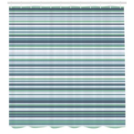 Ambesonne Striped Shower Curtain, Abstract Narrow Bands Group of Long Same Bars Vintage Geometric Artwork Image Print, Cloth Fabric Bathroom Decor Set with Hooks, 70" Long, Teal Blue