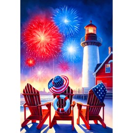 America Forever 4th of July Adirondack Chairs House Flag, 28 x 40 inch Double Sided, Patriotic Coastal Outside Decor, USA Memorial Day Nautical Small Yard Decoration