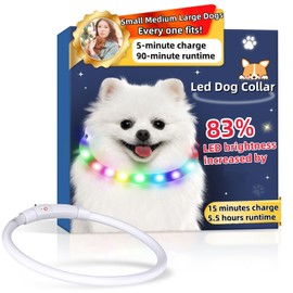 Led Dog Collar【LED Brightness Increased by 83%】 OGURIYA USB-C Rechargeable Dog Necklace Light, Pet Safety Collar Makes Your Beloved Dogs Be Seen at Night for Small Medium Dogs 13.78in Length(35CM)