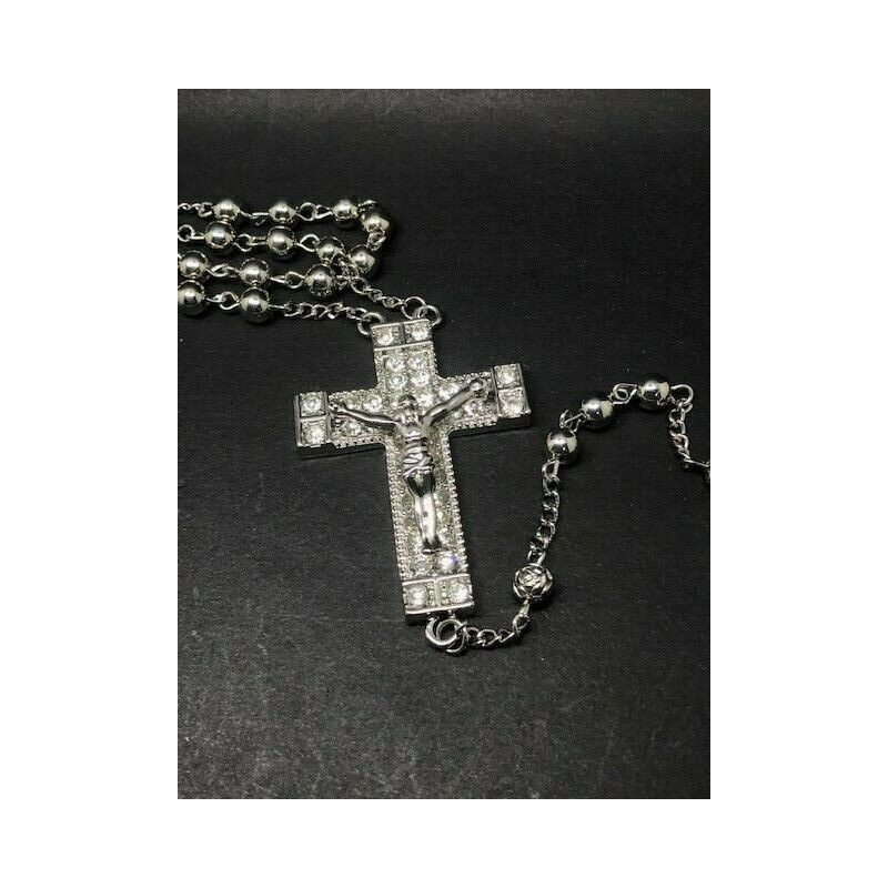Trendy Style Silver big crosses with Jesus and crystals Rosary