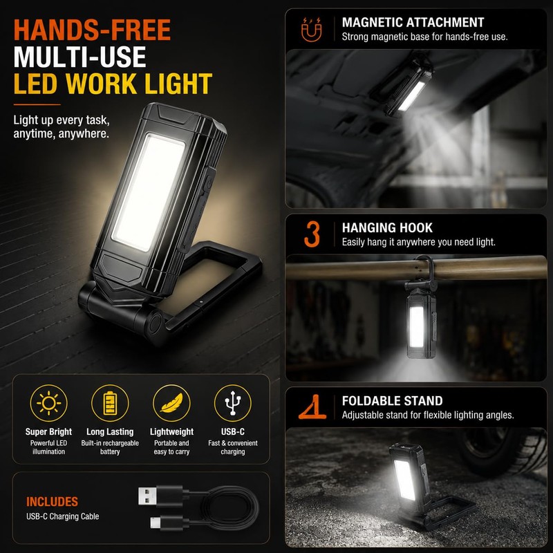 10L0L Golf Cart LED Dome Light, 360° Rotatable Magnetic Rechargeable