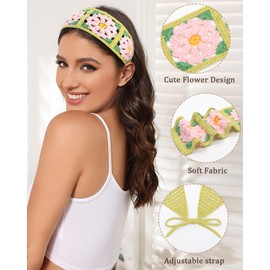 Ufgin Hippie Headbands for Women Crochet Hair Bandanas Boho Headbands Knit Hair Bands Hippie hair accessories for Women and Girls(black+green)
