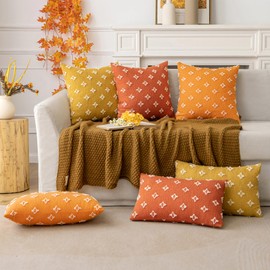 ANRODUO Pack of 2 Yellow Boho Decorative Throw Pillow Covers with Tufted Rhombic Jacquard for Fall Room Decor Boho Pillow Covers Decorations 12x20 Cute and Soft Pillowcase for Couch Sofa Living Room