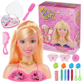 HOTUT Kids Hairdressing Makeup Doll Head, 17 Pcs Makeup Hairdressing Doll Styling Head Toy with Hair Accessories, Hairdressing Makeup Toy, Hair Styling Doll Head Toys for Girls Gift