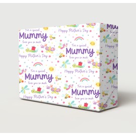 2 Sheets 2 Tags Mother's Day For A Special Mummy Love You So Much Wrapping Paper White With Cute Bees Butterflys And Flowers Gift Wrap (PA)