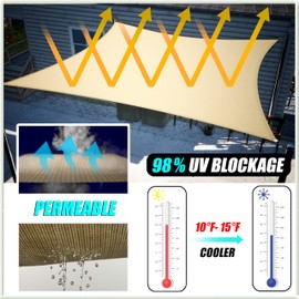 Amgo 0 10' x 10' Beige Square Sun Shade Sail Canopy Awning, UPF50+ AGTAPS10, 95% UV Blockage, Water & Air Permeable, Commercial and Residential, 3 Years Warranty (We Make Custom Size)