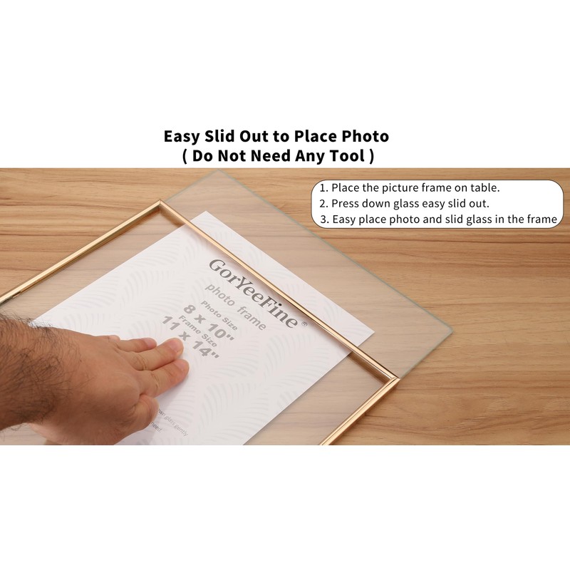 Gold 11x14'' Floating Frame for Picture(6x8'',7x9'',8x10''),Adjustable Tabletop/Shelf floating picture frame