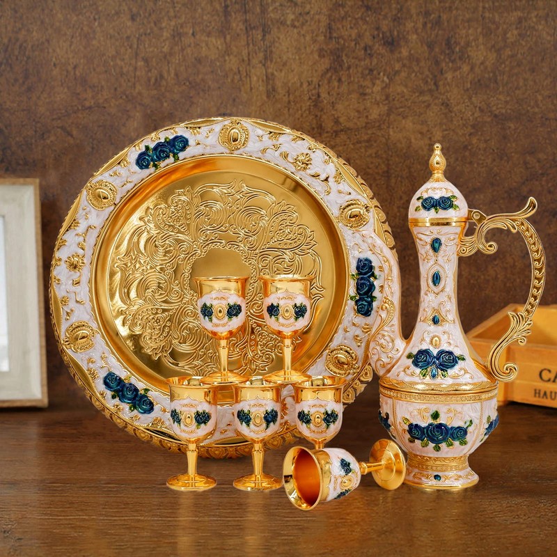 Turkish Coffee Cup and Tea Pot Set Including Teapot,Tea Tray,6