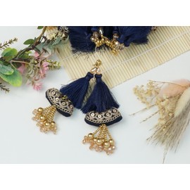 Feathers Creation Ltd Sew on Tassels garland for Curtain Edge Blouse Latkan Wedding Dress Tassel Sold per Pair 5 inch Inch Long (Navy Blue)