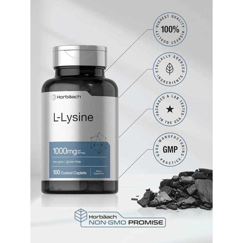 L-Lysine 1000Mg | 100 Coated Caplets | Free Form Dietary