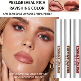 Lip Stain Peel Off, 3 Pcs Peel Off Lip Liner Stain Set Lip Tint Stain Peel Off Lip Stains for Women Peel Off, Waterproof Long-Lasting Lip Stain Peel off Tint Tattoo, Transfer-proof No Smudging