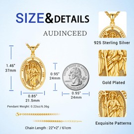 AUDINCEED Archangel Raphael for Men Women 925 Sterling Silver St Raphael the Archangel Pendant Necklace Protection Amulet Jewelry Gold Plated