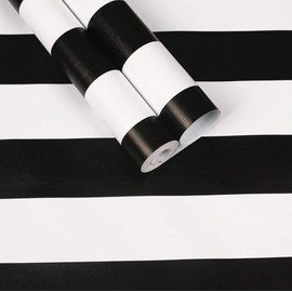 Amhao Classic Black and White Striped Wallpaper Peel and Stick Self Adhesive Paper Vinyl Film for Furniture Countertops Wall Decor 17.7inch by 79inch
