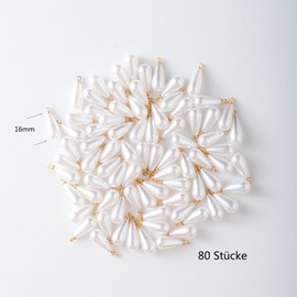 YIEUR Pack of 80 Art Freshwater Pearls White Charms, 16 mm Loose Plastic White Beads with Pendant, Loose Drop Shape Imitation Pearls Pendant with Metal Hole for Jewellery Crafts (Drip), Acrylic, Pearl