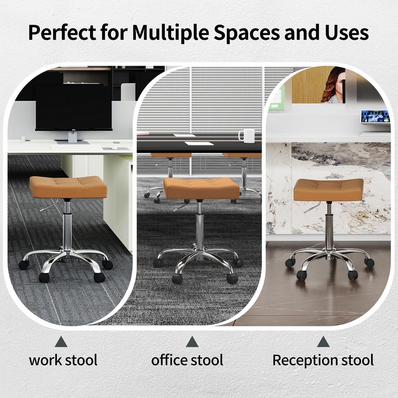 FIRAVOE Office Stool with Wheels (300lbs Capacity) (Adjustable Height 17"-21")
