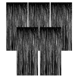 Torytoe Tinsel Curtains Black, Pack of 5 Metallic Glitter Curtain Fringe 1 x 2 m Glitter Curtain Party Decoration Foil Curtain Foil Fringe Curtain for Birthdays Festivals Wedding Party Stage