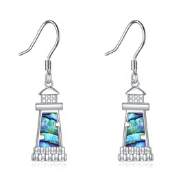 Lighthouse Earrings for Women Sterling Silver Abalone Shell Lighthouse Dangle Drop Earring Birthday Jewelry Gift for Lover