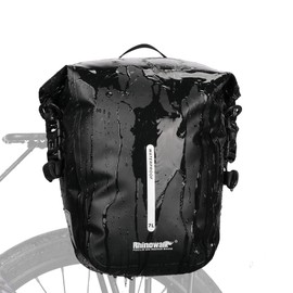 Rhinowalk Bicycle Panniers Bag, Rear Bag, Side Bag, Waterproof, 2.5 gal (7 L) Large Capacity, Includes Shoulder Strap, Easy to Wear, Road Bike, Mountain Bike, Cycling Bag, Climbing, Travel, Camping, Hiking, (Black)