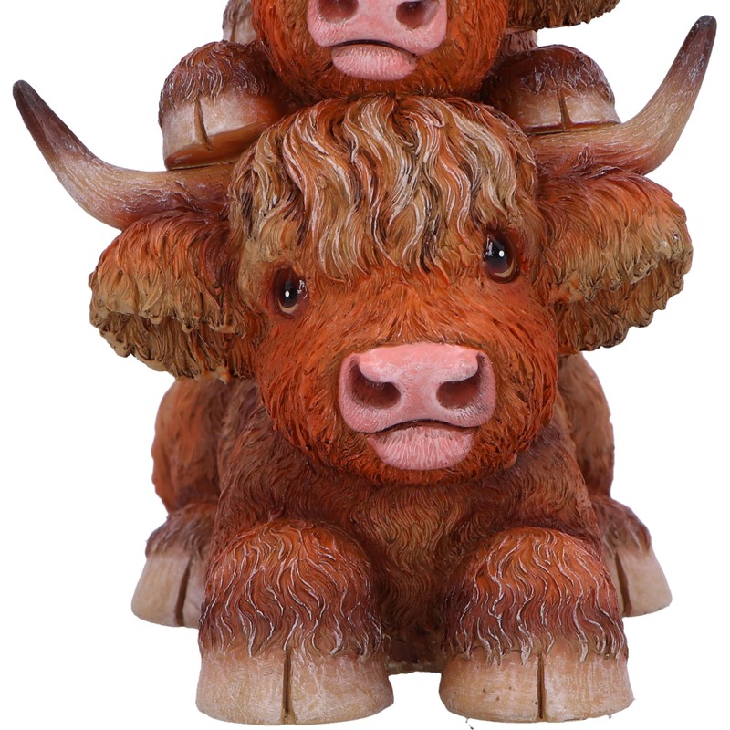 Nemesis Now Highland Totem Highland 3 Cows Figurine, Resin, Brown,