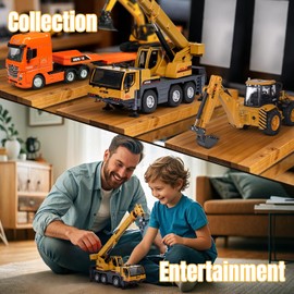HUGMIE 1:50 Crane Boys Toys,Construction Toys with Movable parts,Truck with Extendable long arm,Winch and Rubber Wheels for Boys Toys Age 8